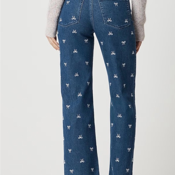 Jcrew Factory Bow-embroidered slim wide-leg jean in all-day stretch - Picture 2 of 6